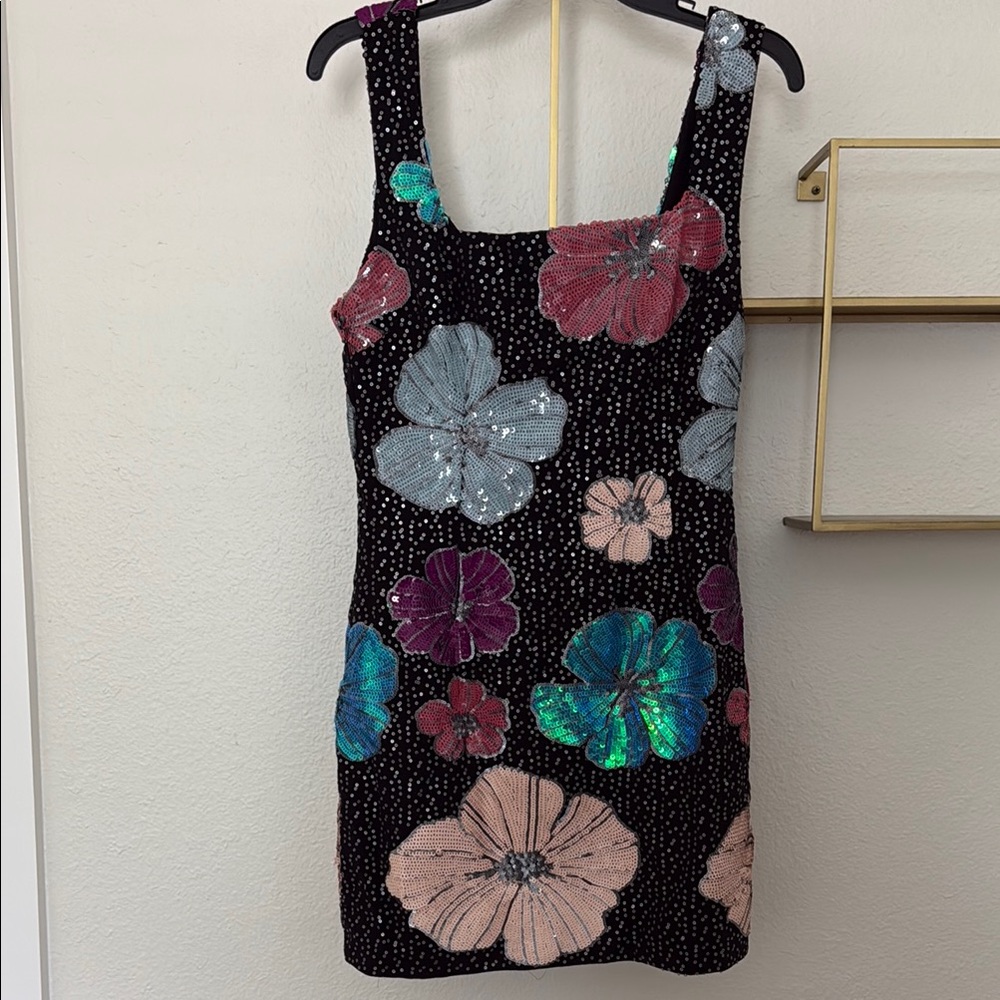 Elliatt Pink Black Sheath Mini Dress Square Neck Cocktail